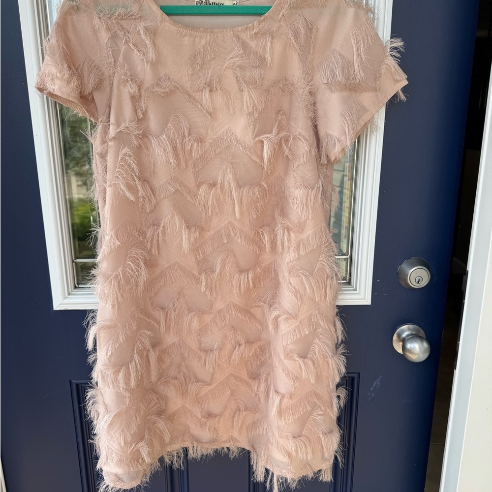 Laffaire Pink Dress with Feather Accents